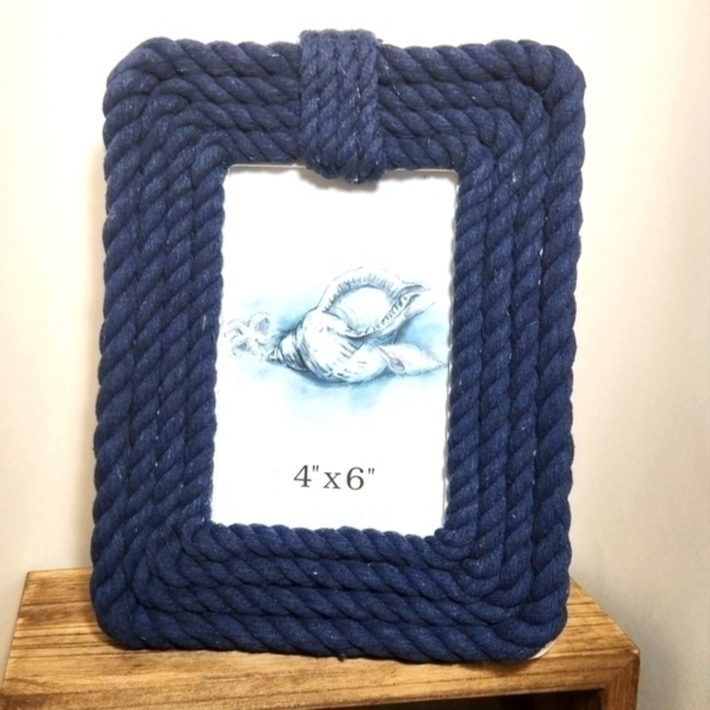 Nautical Rope Picture Frame Blue 4x6‎ Sea Beach Ocean Vacation Photo NWOT